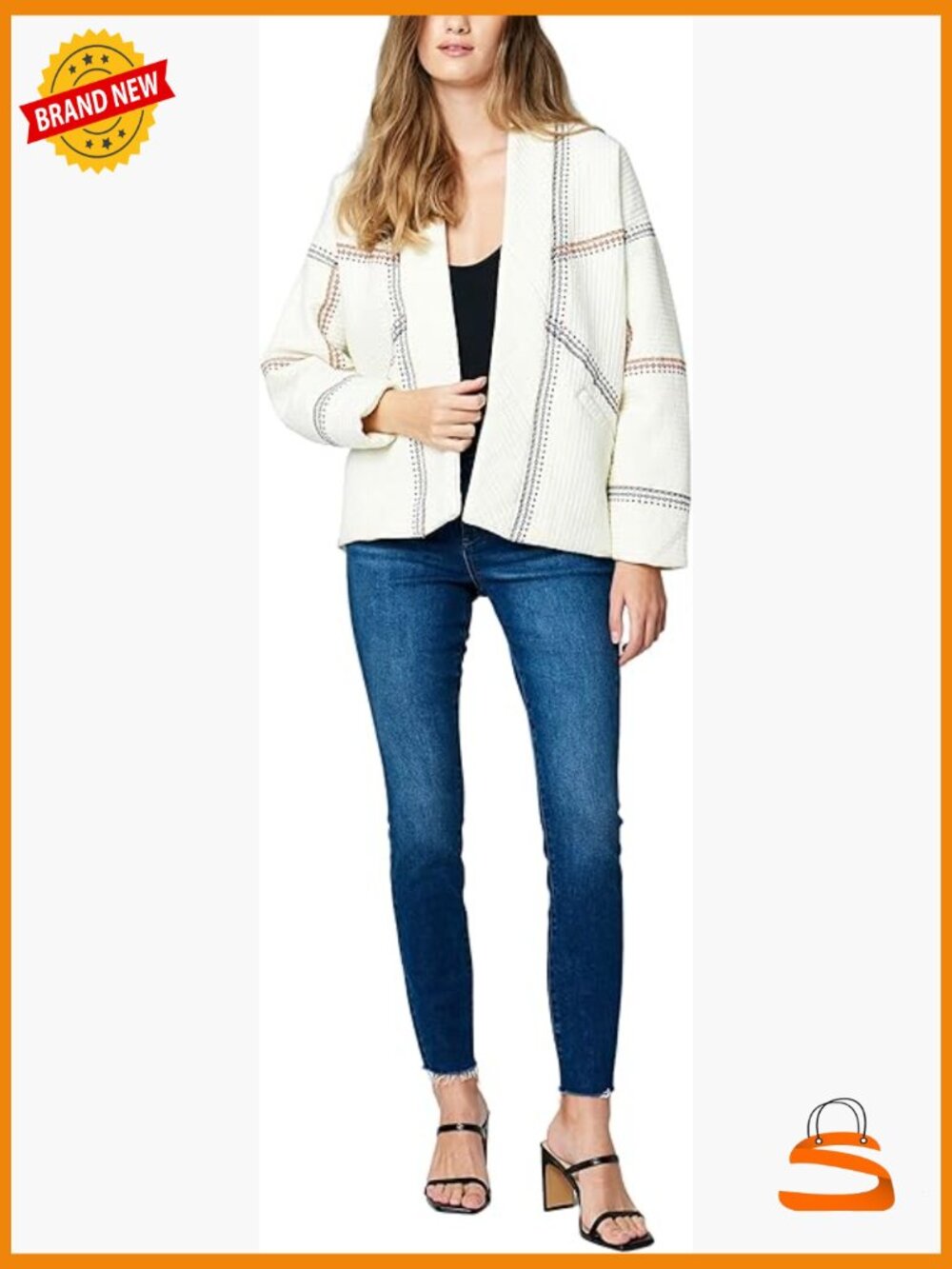 Quilted Embroidered Kimono Jacket Long Sleeve Lightweight Coat